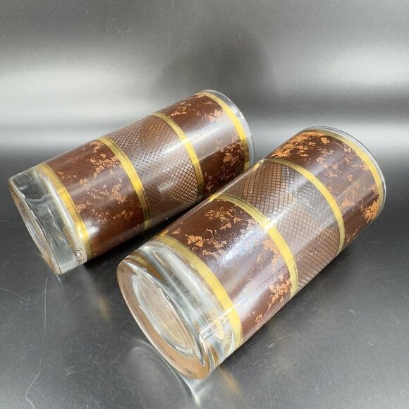 MCM Georges Briard Tortoise Gold Highball Drinking Tumbler Glasses Set 2 Vintage - Picture 5 of 12